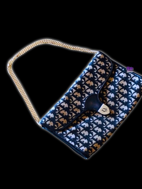 Dior Handbags - Vintage Christian Dior Blue Gold & Black 70’s Oblique Jacquard Logo Flap bag